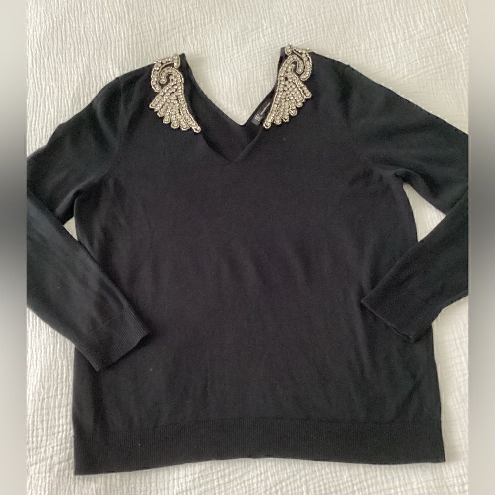 Inc Black XL sweater, bling, rhinestones, v neck